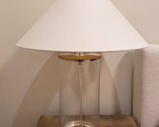 Pair of Ralph Lauren Modern Table Lamps in Polished Silver Finish for Visual Comfort - 2 Available. Three-Way Switch. Each Measures 30" H with 9.25" Base D. Photo 1 of 2.