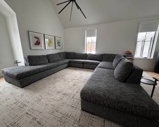 Custom Designed Modular 4-Piece Sectional Sofa. Measures, As Pictured, Left to Right: Left Chaise Section Measures 101" L x 42" W. Left Facing Corner Section Measures 41" x 78". Right Facing Corner Section Measures 78" x 41". Right Facing Chaise Sections Measures 101" L. Total Back Width: 156" W. Total Length on Both Sides: 142" L. Depth is 42". Photo 1 of 6. 