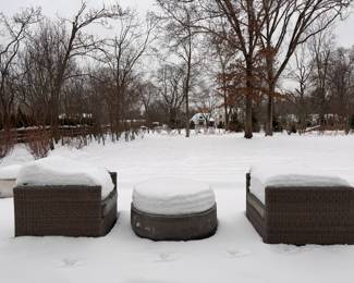 Pair of RH Provence Style Lounge Chairs. Pictured with RH Cast Concrete Coffee Table. 
