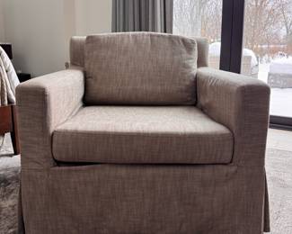 RH (Restoration Hardware) Belgian Slip Covered Track Arm Chair - 2 Available. Standard Fill. Each Chair Comes With 2 Slipcovers -- Wheat & Blue (Not Pictured). Each Measures  38"W x 40"D x 34"H. Photo 1 of 3. 