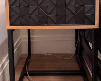 Pair of Crate & Barrel Renard Nightstands In Natural Oak with Metal Frames. Each Measures 20" W x 20" D x 26.5" H. Photo 1 of 3. 