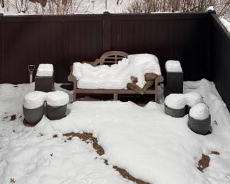 Teak Bench and Assorted Outdoor Planters! 