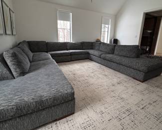 Custom Designed Modular 4-Piece Sectional Sofa. Measures As Pictured Left to Right: Left Chaise Section Measures 101" L x 42" W. Left Facing Corner Section Measures 41" x 78". Right Facing Corner Section Measures 78" x 41". Right Facing Chaise Sections Measures 101" L. Total Back Width: 156" W. Total Length on Both Sides: 142" L. Depth is 42". Photo 3 of 6. 