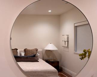 CB2 Edge White Round Wall Mirror. Measures 46" D. 