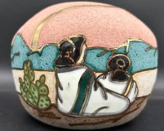 Gina Arrighetti 22K Gold Trim Native American Pottery Vase