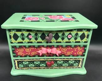Vintage Three Drawer Painted Jewelry Box