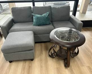 Lightweight Grey Sofa With Detachable Chaise With Pillow And Coffee Table