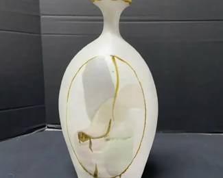 Decorative Ceramic Vase Signed From 1981 With Two Sided Swirls