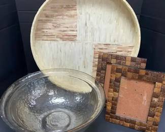 20 Inch Lacquered Serving Tray Glass Bowl Photo Frames