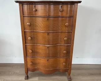Antique Six Drawer Highboy Oak Dresser