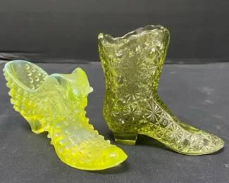 Vintage Fenton Opalesent Hobnail Glass Shoe Avacado Boot