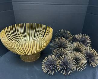 Gold Toned Decorative Bowl And Wall Hanging Accents 10 Count