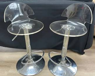 Pair Of Clear Acrylic Adjustable Barstools