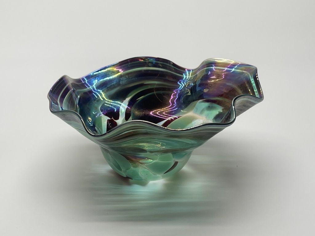 Vintage Signed Art Glass Iridescent Bowl