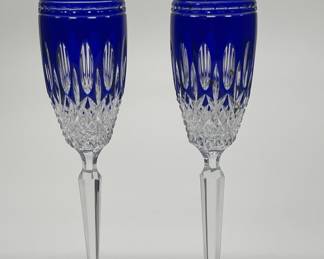 Two Waterford Crystal Clarendon Cobalt Blue