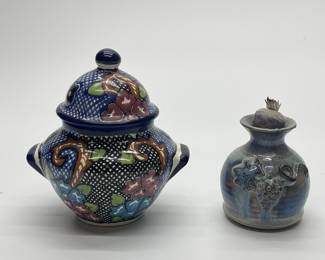 Vintage Hand Made Talavera Lidded Jar and Vintage