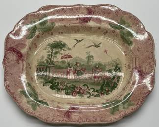 Antique E Wood and Sons Stoneware Pink and Green