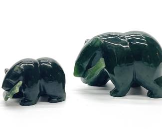 Two B C Jade Carved Bear Figurines