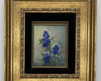 Gilt Framed Bluebonnet Oil Painting by June