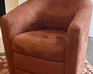 Natuzzi Upholstered Ultra Suede Swivel Barrel Chair