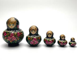 Vintage Hand Painted Wooden Matryoshka Five Piece