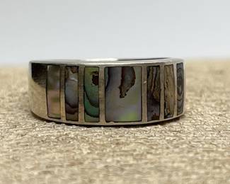 Vtg Sterling Silver & Inlaid Abalone Ring