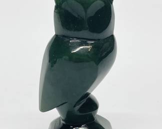 Vintage Carved B C Jade Owl Figurine