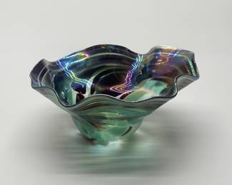 Vintage Signed Art Glass Iridescent Bowl
