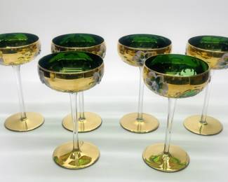 Six Vintage Italian Venetian Hand Painted Wine