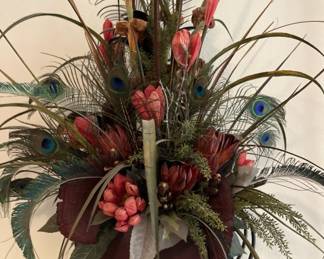 Floral Arrangement w/ Peacock Feathers in Metal