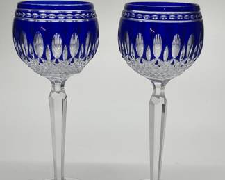 Two Waterford Crystal Clarendon Cobalt Blue Hock