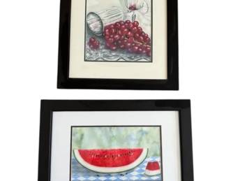 Two Fruit Themed Signed Watercolors By Local Artist Phyllis Keffer