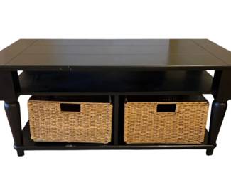 Black Coffee Table W Two Wicker Baskets