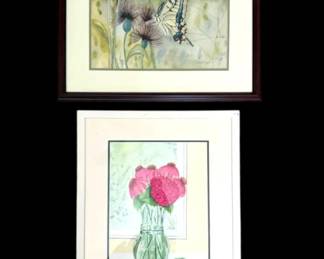 Butterfly Floral Framed Watercolors By Local Artist Phyllis Keffer 