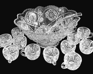 14pc Clear Glassware Star Pattern Punch Bowl