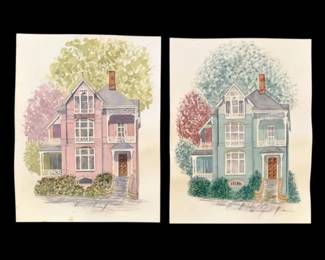 Purple Blue House Watercolor Art