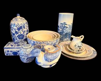 Blue On White Porcelain Jars, Vases, Tea Pot, More