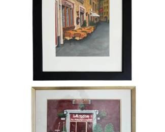 aRoma Ristorante Framed Watercolors By Local Artist Phyllis Keffer