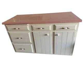 White Storage Cabinet With Pink Laminate Top 