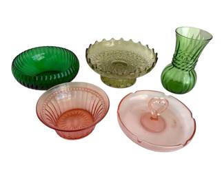 Vintage Pink Green Glassware 