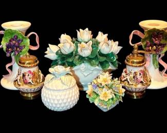 Porcelain Flower Candles Stick Holders, Salt And Pepper Shakers, More
