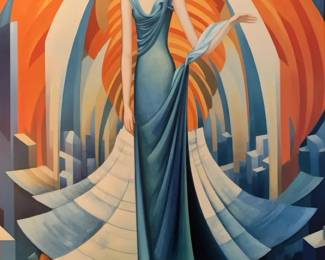 Art Deco Cosmopolitan Gracious Dancer In Blue