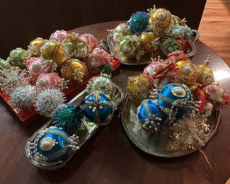 Large lot of vintage push pin beaded sequin ornaments