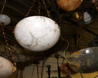 White. Black and beige alabaster chandeliers. Perfect for setting a lovely dim lighting atmosphere 