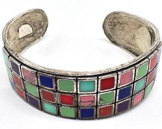 Vintage Sterling Silver Cuff Bracelet With Enamel Color Squares
Lot #: 88