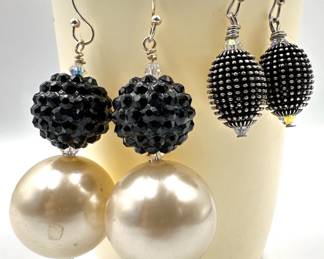 2 Pairs Artisan Earrings Up-cycled From Designer Necklaces: Czech Crystals, Faux Pearls & Resin
Lot #: 75