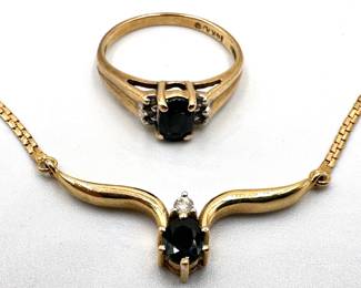 14K Gold Diamond & Gemstone Necklace With Matching Ring, Ring Size 5.75
Lot #: 2