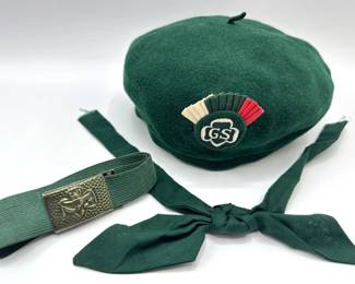 Vintage Girl Scout 100 Percent Wool Beret Hat, Belt & Necktie
Lot #: 129