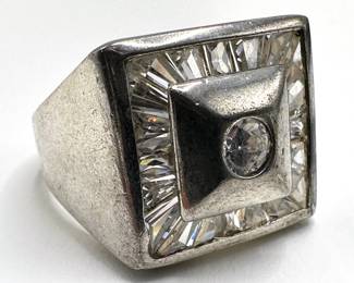 Sterling Silver Faux Diamond Ring, Size 13
Lot #: 57