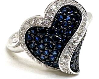 10K White Gold Ring With Heart In Gemstone Chips, Size 7.75
Lot #: 33
